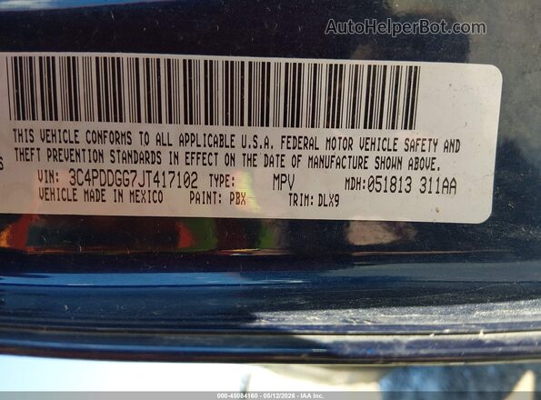 3C4PDDGG7JT417102 2018 DODGE JOURNEY Blue ძრავის განყოფილების ხედი