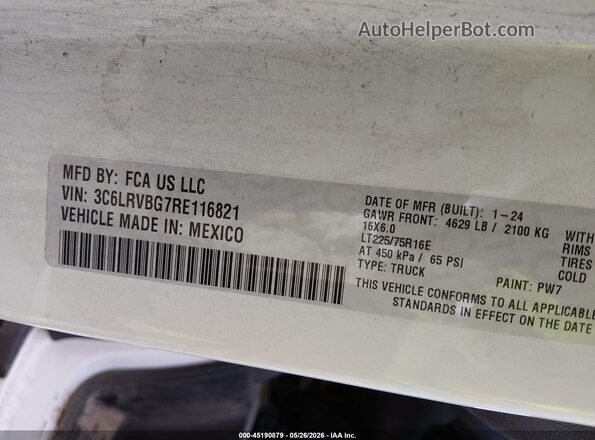3C6LRVBG7RE116821 2024 RAM PROMASTER 1500 White Vista del compartimento del motor