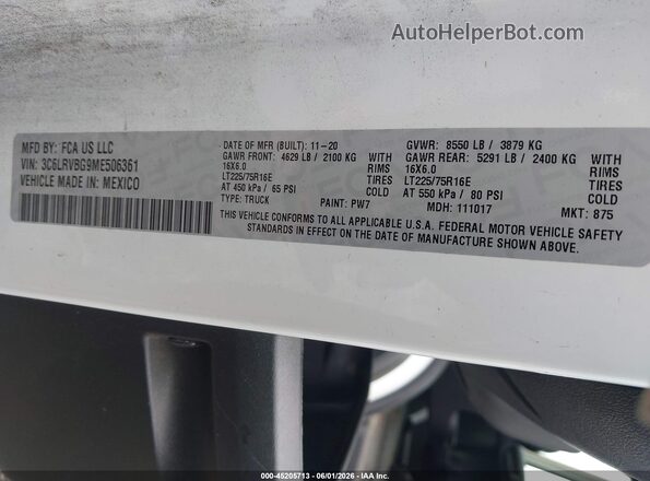 3C6LRVBG9ME506361 2021 RAM PROMASTER 1500 White Շարժիչի բաժամունքի տեսք
