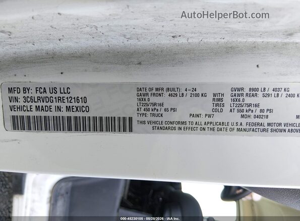 3C6LRVDG1RE121610 2024 RAM PROMASTER 2500 White Вид підкапотного простору