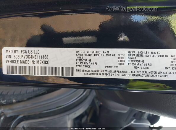 3C6LRVDG4NE111468 2022 RAM PROMASTER 2500 Black 