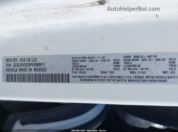3C6LRVDG9PE598511 2023 RAM PROMASTER 2500 White Շարժիչի բաժամունքի տեսք