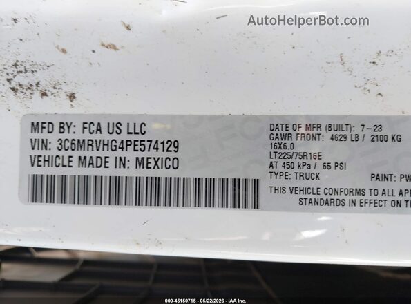 3C6MRVHG4PE574129 2023 RAM PROMASTER 3500 Белый Вид подкапотного пространства