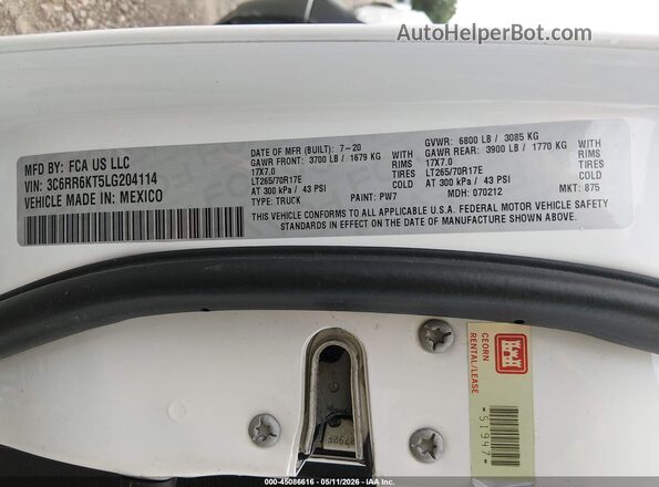 3C6RR6KT5LG204114 2020 RAM 1500 CLASSIC White Engine compartment view