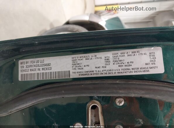3C6RR7KG8LG204682 2020 RAM 1500 CLASSIC Green Engine compartment view