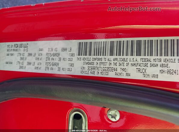 3C6RR7KT1GG353244 2016 RAM 1500 Red Vista del compartimento del motor