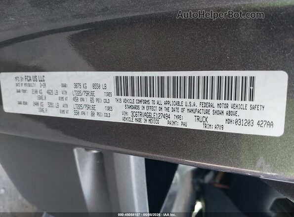 3C6TRVAG6LE127494 2020 RAM PROMASTER 1500 Gray Вид підкапотного простору