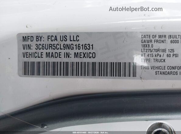 3C6UR5CL9NG161631 2022 RAM 2500 Белый Вид подкапотного пространства