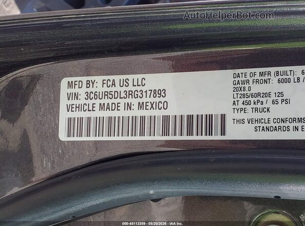 3C6UR5DL3RG317893 2024 RAM 2500 Gray VIN կոդի պիտակի տեսք