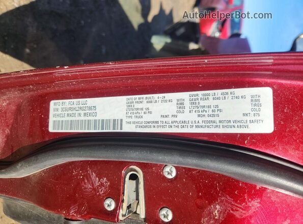 3C6UR5HL2RG278675 2024 RAM 2500 Maroon Engine compartment view