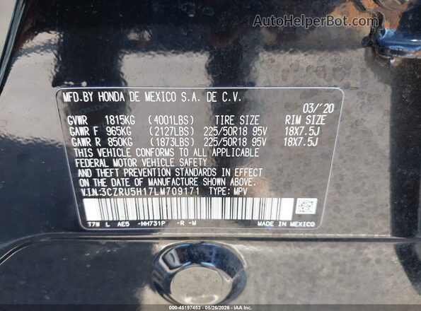 3CZRU5H17LM709171 2020 HONDA HR-V Black Engine compartment view