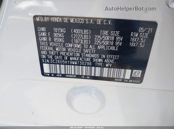 3CZRU5H19MM730296 2021 HONDA HR-V White ძრავის განყოფილების ხედი