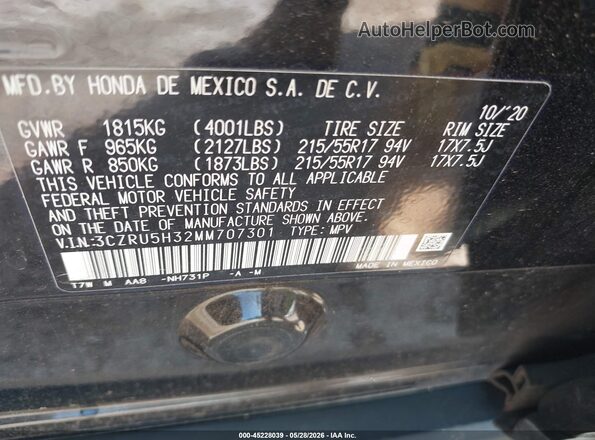 3CZRU5H32MM707301 2021 HONDA HR-V Черный Вид подкапотного пространства