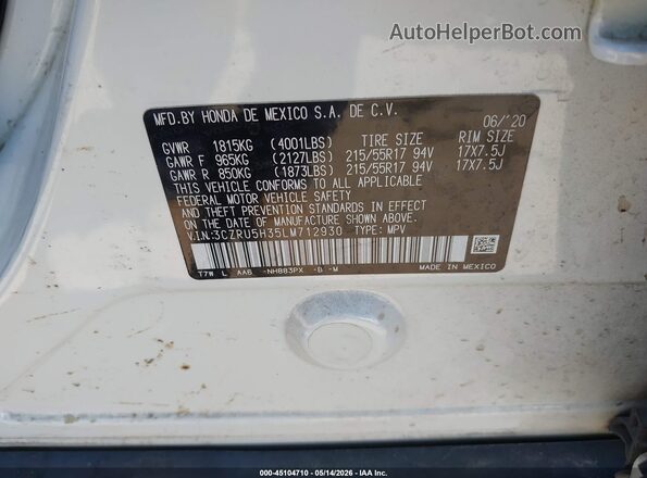 3CZRU5H35LM712930 2020 HONDA HR-V White Engine compartment view