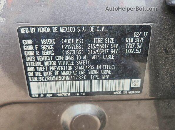 3CZRU5H50HM717820 2017 HONDA HR-V Gray 