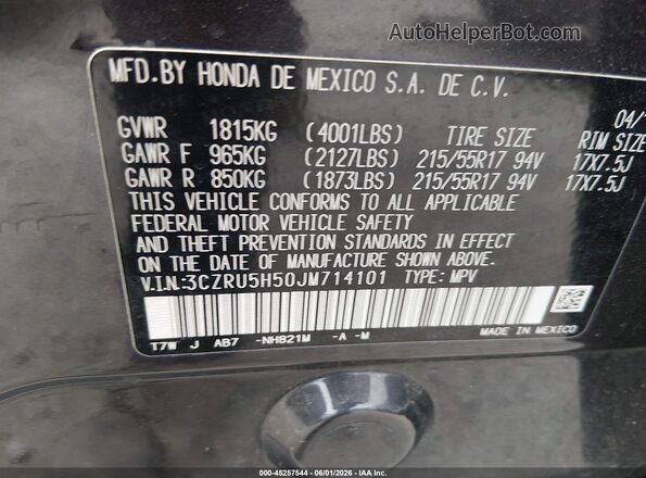 3CZRU5H50JM714101 2018 HONDA HR-V Gray Շարժիչի բաժամունքի տեսք