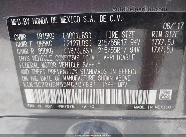 3CZRU5H55HG707881 2017 HONDA HR-V Silver Widok komory silnika