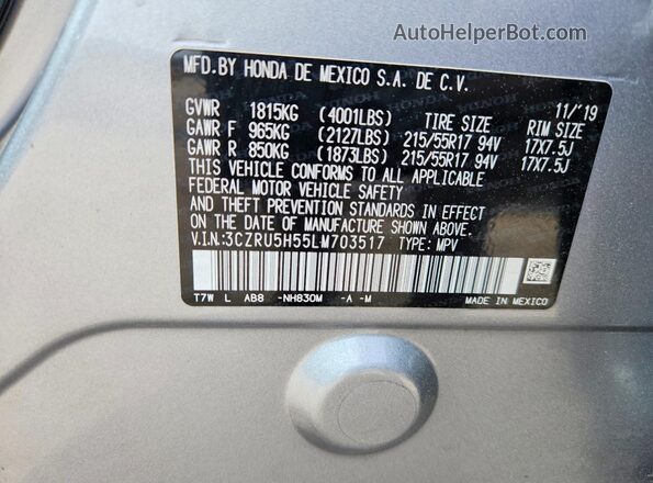 3CZRU5H55LM703517 2020 HONDA HR-V Серебряный Вид наклейки с VIN-кодом