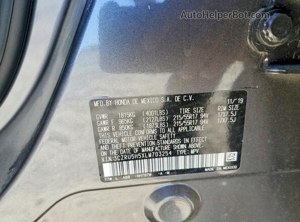 3CZRU5H5XLM703254 2020 HONDA HR-V Gray 