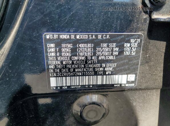 3CZRU5H72NM715550 2022 HONDA HR-V Black Vista interior de 360 grados