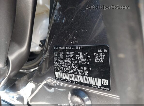 3CZRU5H79KM712317 2019 HONDA HR-V Gray Widok komory silnika
