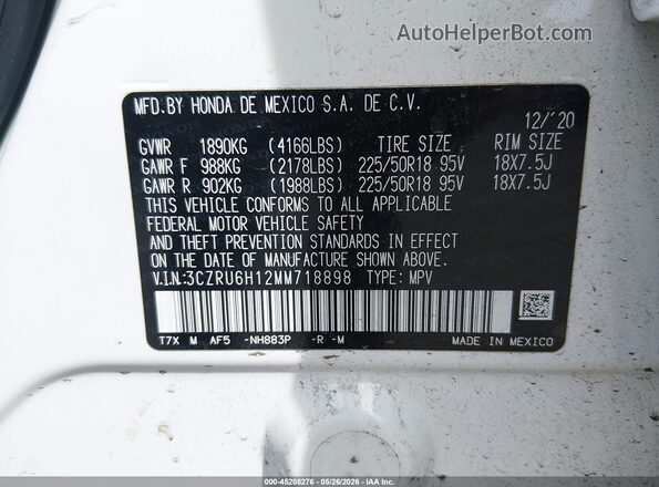 3CZRU6H12MM718898 2021 HONDA HR-V White Engine compartment view