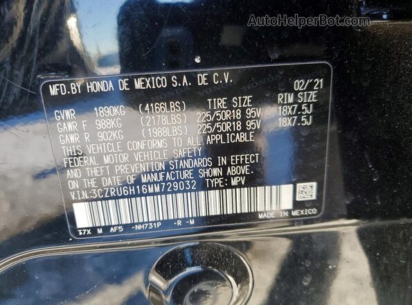 3CZRU6H16MM729032 2021 HONDA HR-V Black ძრავის განყოფილების ხედი