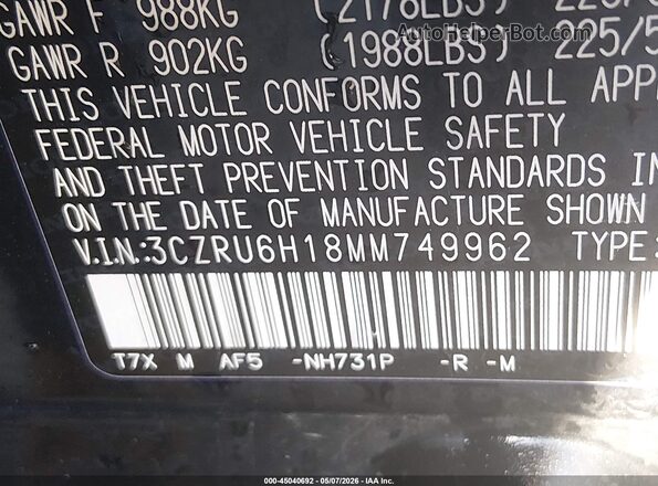 3CZRU6H18MM749962 2021 HONDA HR-V Black Widok komory silnika