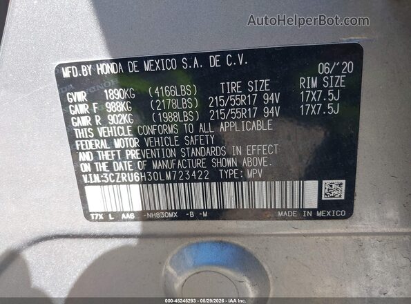 3CZRU6H30LM723422 2020 HONDA HR-V Silver 