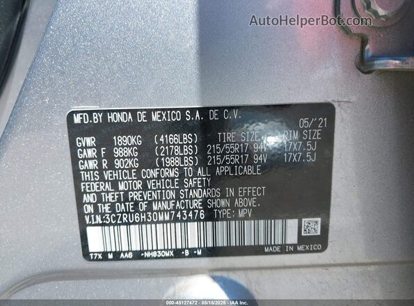 3CZRU6H30MM743476 2021 HONDA HR-V Silver Widok komory silnika