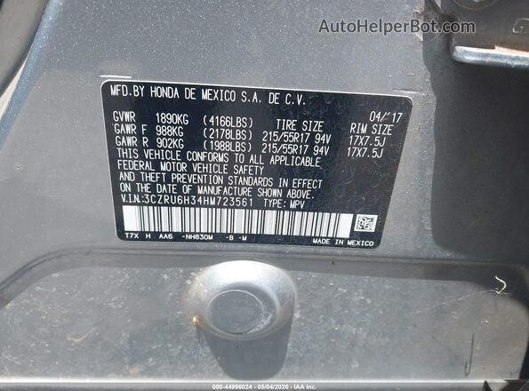 3CZRU6H34HM723561 2017 HONDA HR-V Silver Շարժիչի բաժամունքի տեսք