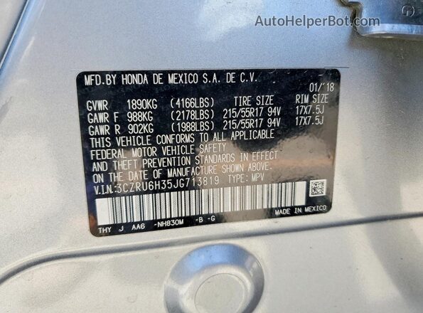 3CZRU6H35JG713819 2018 HONDA HR-V Silver 
