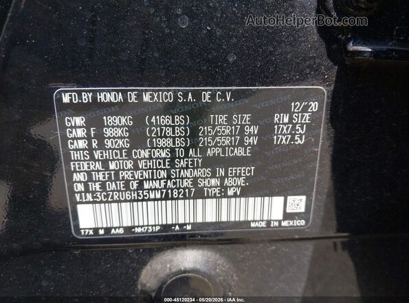 3CZRU6H35MM718217 2021 HONDA HR-V Black Widok komory silnika