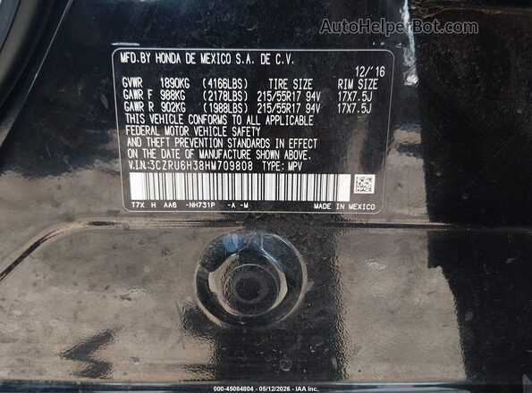 3CZRU6H38HM709808 2017 HONDA HR-V Black Engine compartment view