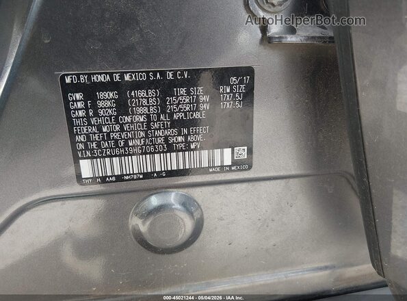 3CZRU6H39HG706303 2017 HONDA HR-V Gray Vista del compartimento del motor