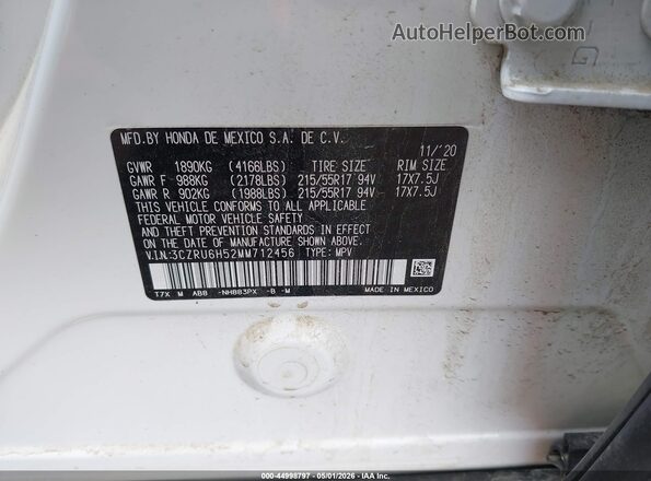 3CZRU6H52MM712456 2021 HONDA HR-V White Vista del compartimento del motor