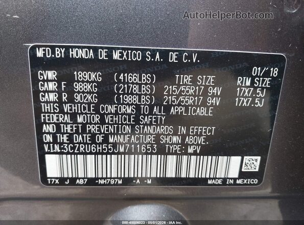 3CZRU6H55JM711653 2018 HONDA HR-V Серый 