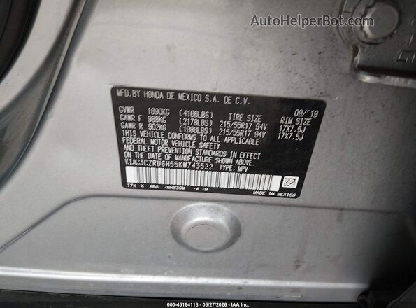 3CZRU6H55KM743522 2019 HONDA HR-V White Engine compartment view