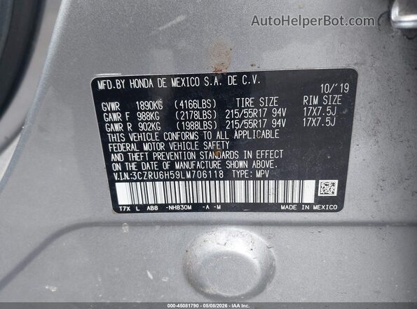 3CZRU6H59LM706118 2020 HONDA HR-V Silver Engine compartment view