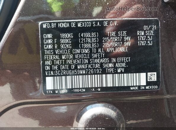 3CZRU6H59MM726192 2021 HONDA HR-V Purple Engine compartment view