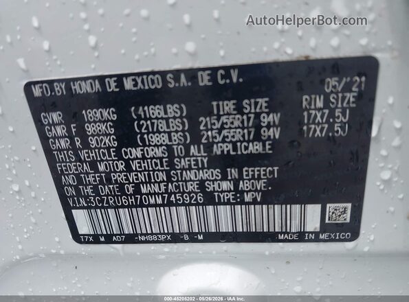 3CZRU6H70MM745926 2021 HONDA HR-V White Вид підкапотного простору