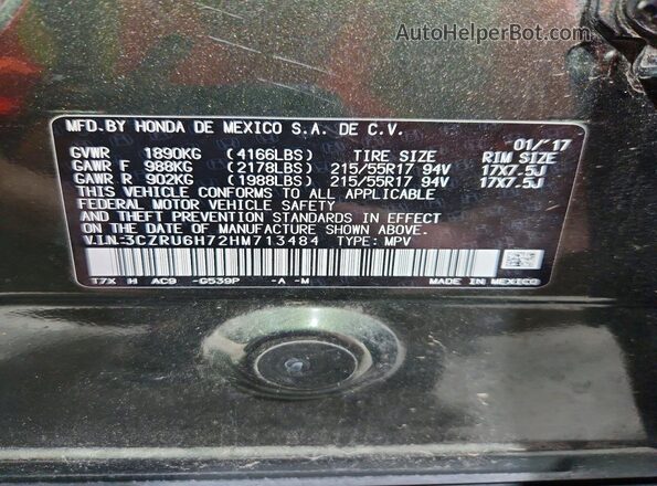 3CZRU6H72HM713484 2017 HONDA HR-V Green Widok naklejki z numerem VIN