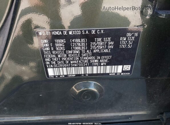 3CZRU6H73HM700341 2017 HONDA HR-V Green Widok komory silnika
