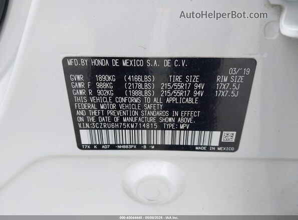 3CZRU6H75KM714815 2019 HONDA HR-V White Engine compartment view