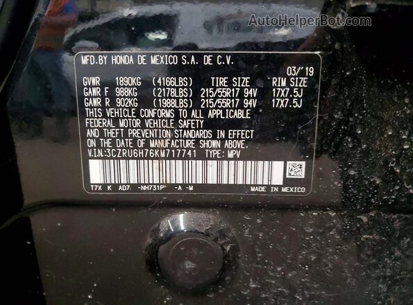 3CZRU6H76KM717741 2019 HONDA HR-V Black 