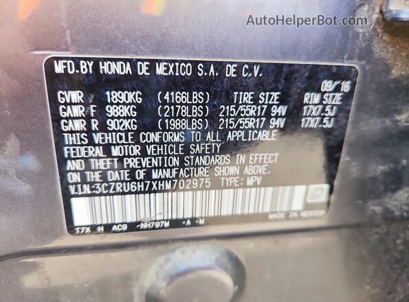 3CZRU6H7XHM702975 2017 HONDA HR-V Charcoal 