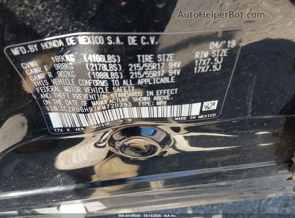 3CZRU6H97KM720293 2019 HONDA HR-V Black Widok komory silnika