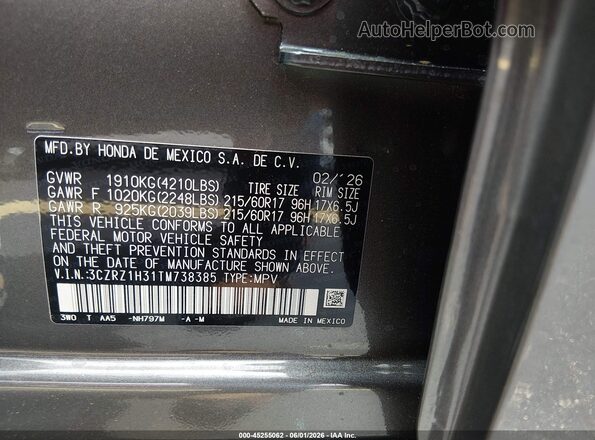 3CZRZ1H31TM738385 2026 HONDA HR-V Gray Widok komory silnika
