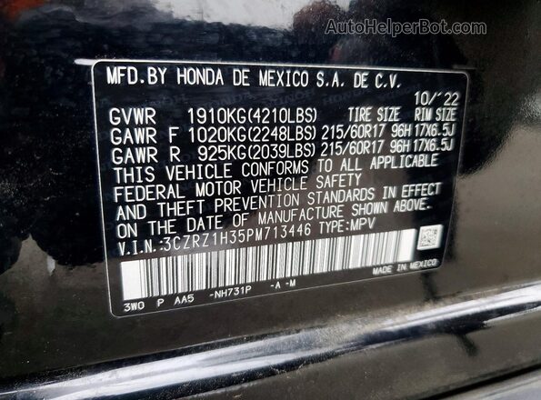 3CZRZ1H35PM713446 2023 HONDA HR-V Black 