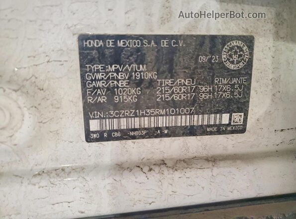 3CZRZ1H35RM101007 2024 HONDA HR-V White 